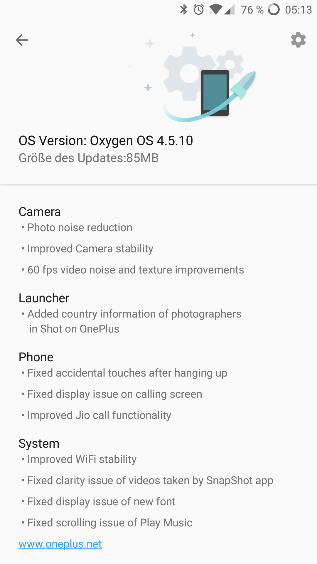 Oneplus 5 Update 4.5.10