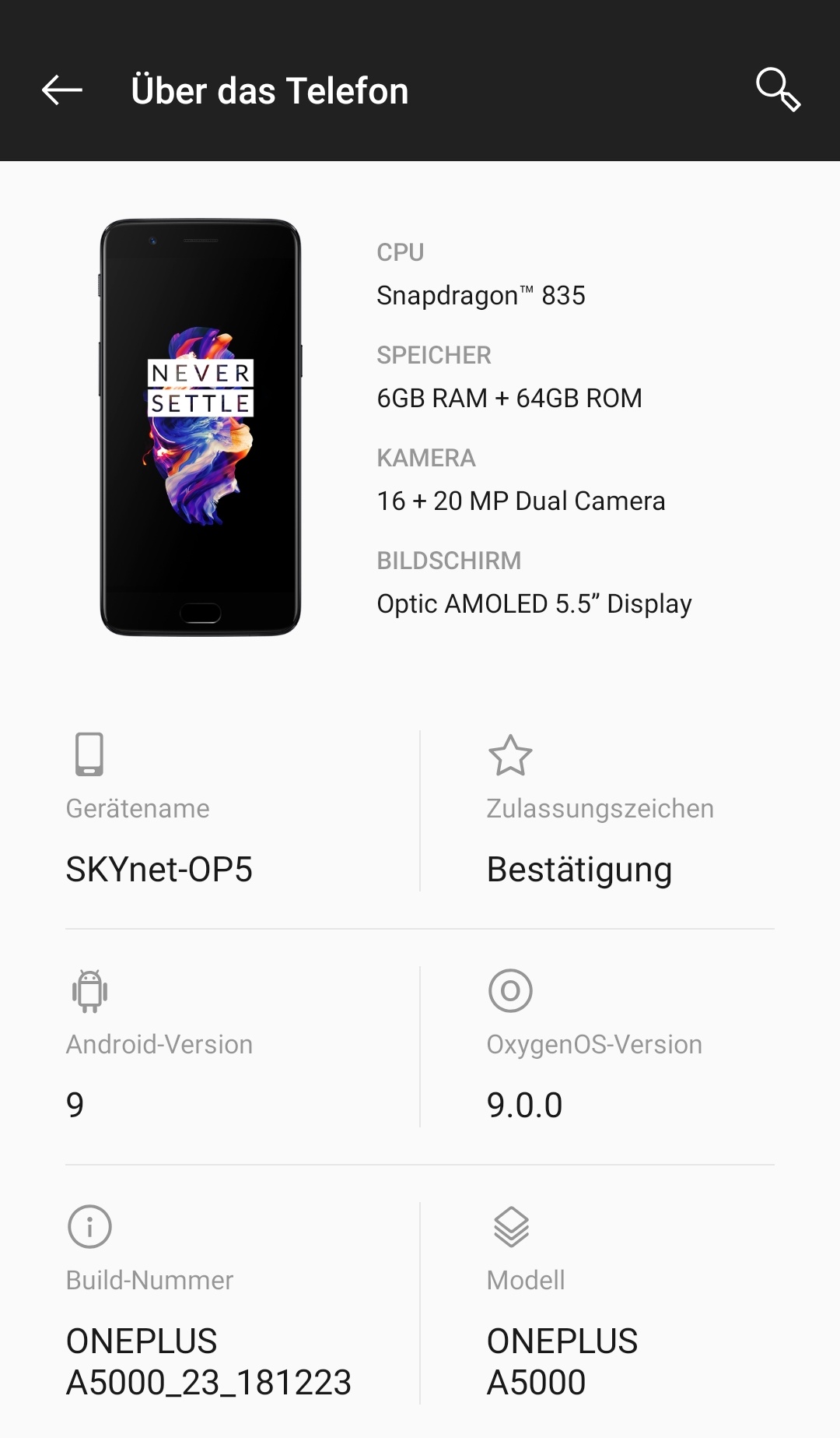 Oneplus 5 - Systemübersicht in Android Pie