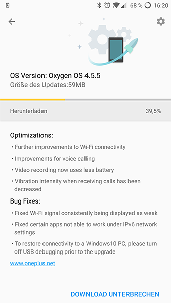 Oxygen 4.5.5 Update Benachrichtigung
